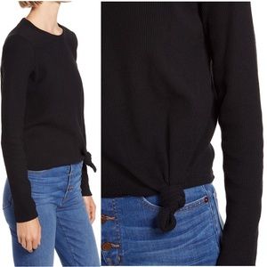 Madewell Elwood Front Knot Long Sleeve Top Size Large Cotton Tee Black NWT